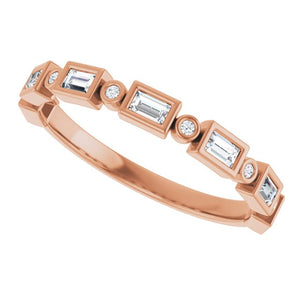 14K Rose Gold 1/2 CTW Diamond Anniversary Ring with Asscher Cut Stones