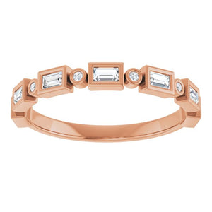14K Rose Gold 1/2 CTW Diamond Anniversary Ring with Asscher Cut Stones