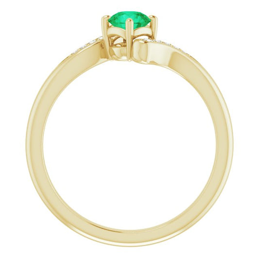 14K Yellow Natural Emerald & .04 CTW Natural Diamond Ring