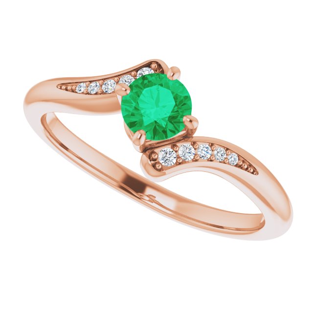 14K Yellow Natural Emerald & .04 CTW Natural Diamond Ring