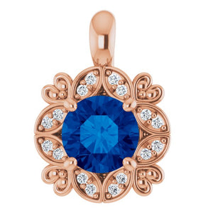 14K White Gold Natural Blue Sapphire 6 mm Pendant with .04 CTW Diamonds