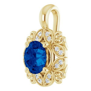 14K White Gold Natural Blue Sapphire 6 mm Pendant with .04 CTW Diamonds
