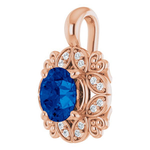 14K White Gold Natural Blue Sapphire 6 mm Pendant with .04 CTW Diamonds