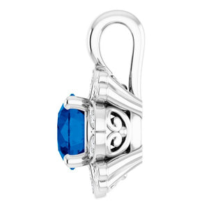 14K White Gold Natural Blue Sapphire 6 mm Pendant with .04 CTW Diamonds