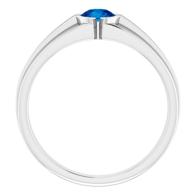 14K White Gold Lab-Grown 5.5 mm Blue Sapphire Ring - Elegant Design