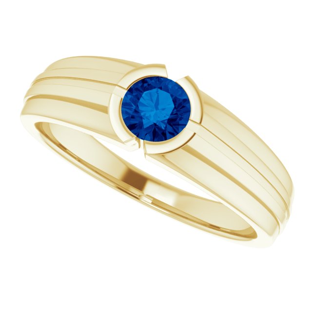 14K White Gold Lab-Grown 5.5 mm Blue Sapphire Ring - Elegant Design