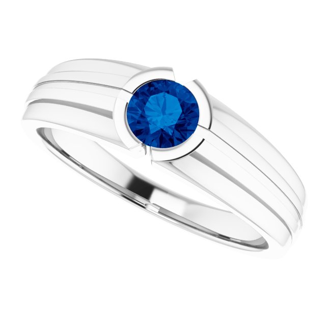 14K White Lab-Grown Blue Sapphire Ring