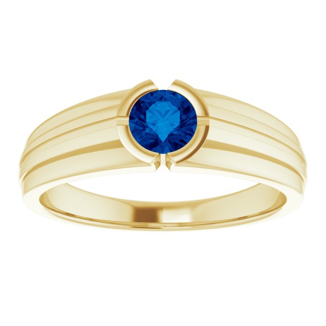 14K White Lab-Grown Blue Sapphire Ring