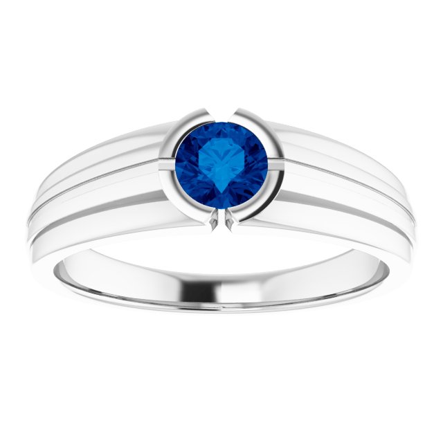 14K White Lab-Grown Blue Sapphire Ring