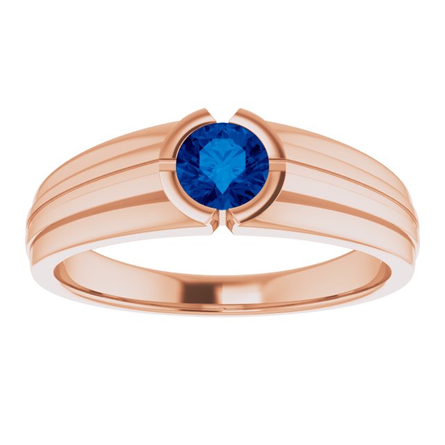 14K White Lab-Grown Blue Sapphire Ring