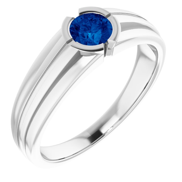 14K White Lab-Grown Blue Sapphire Ring