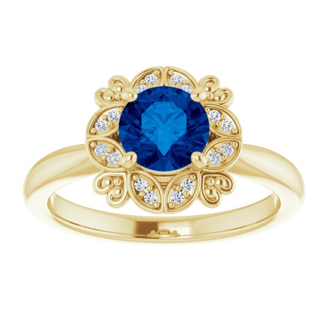 14K White Lab-Grown Blue Sapphire & .04 CTW Natural Diamond Ring