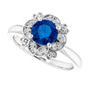 14K White Gold Lab-Grown Blue Sapphire 6mm & Natural Diamond Ring