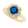 14K White Gold Lab-Grown Blue Sapphire 6mm & Natural Diamond Ring