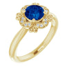 14K White Gold Lab-Grown Blue Sapphire 6mm & Natural Diamond Ring