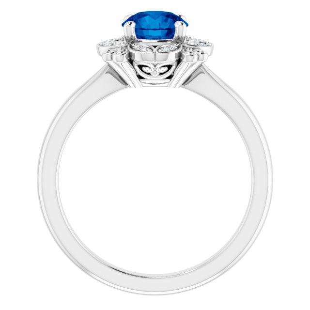 14K White Lab-Grown Blue Sapphire & .04 CTW Natural Diamond Ring