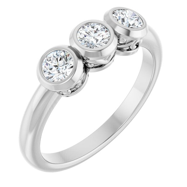 14K Gold, Silver & Platinum Natural Diamond 3-Stone Ring - Options Available