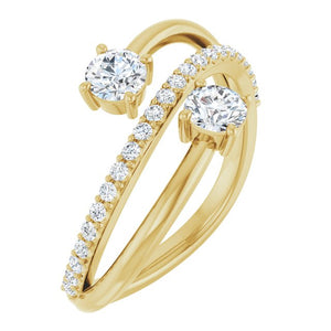 14K Gold Natural Diamond 2-Stone Ring