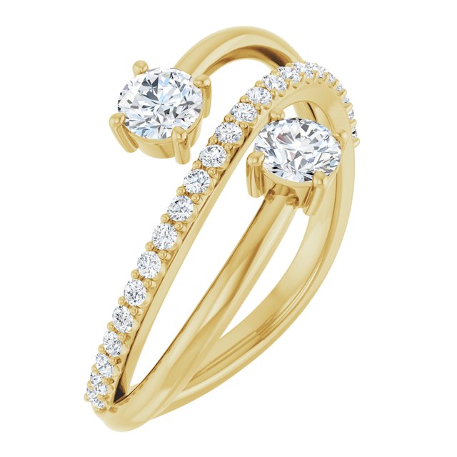 14K Gold Natural Diamond 2-Stone Ring