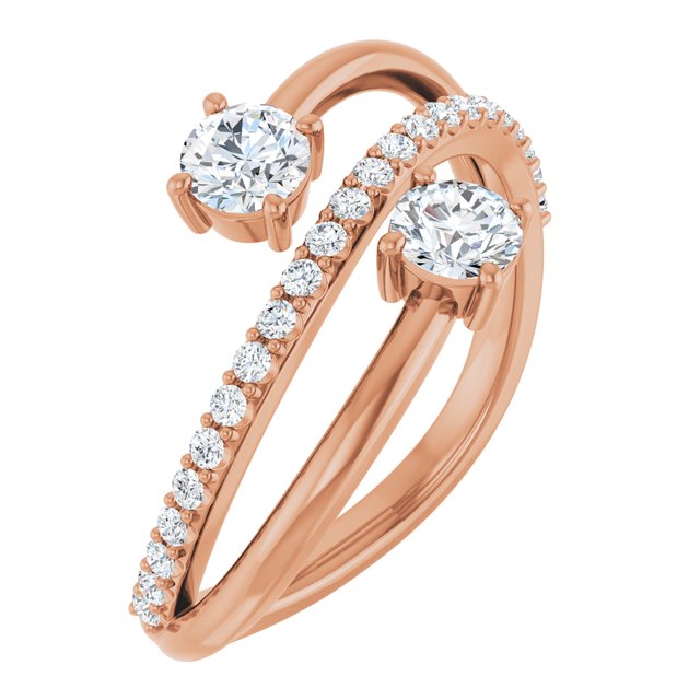 14K Gold Natural Diamond 2-Stone Ring