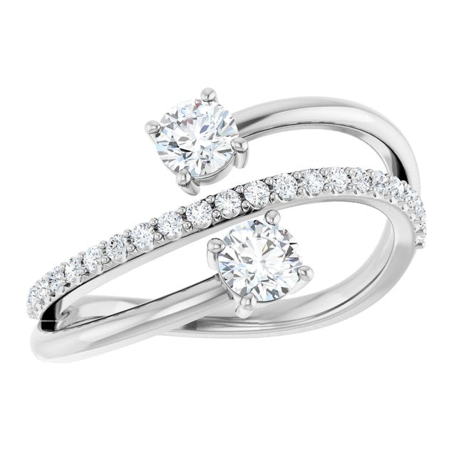 14K Gold Natural Diamond 2-Stone Ring