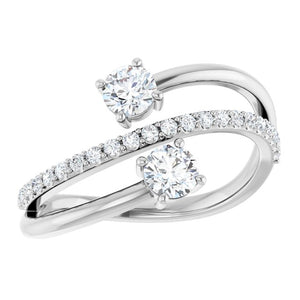 14K Gold Natural Diamond 2-Stone Ring
