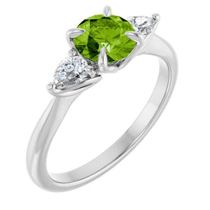 14K Gold Natural Peridot And Natural Diamond Ring