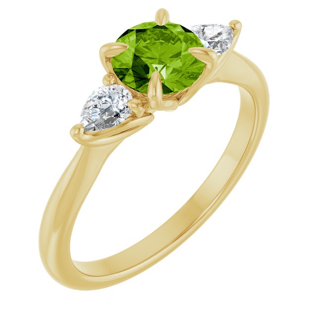 14K Gold Natural Peridot And Natural Diamond Ring