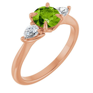 14K Gold Natural Peridot And Natural Diamond Ring