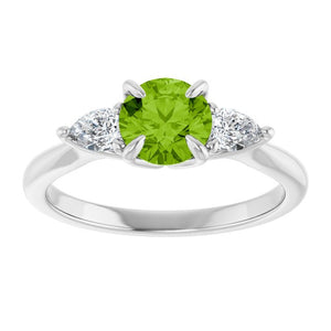 14K Gold Natural Peridot And Natural Diamond Ring