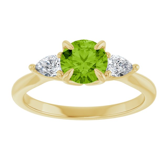 14K White Natural Peridot & 1/4 CTW Natural Diamond Ring