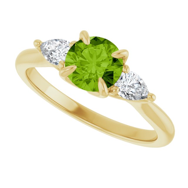 14K White Natural Peridot & 1/4 CTW Natural Diamond Ring