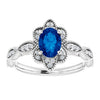 14K White Lab-Grown Blue Sapphire & 1/8 CTW Natural Diamond Ring