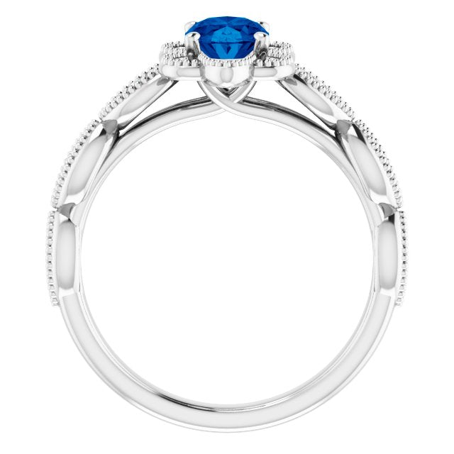 14K White Lab-Grown Blue Sapphire & 1/8 CTW Natural Diamond Ring