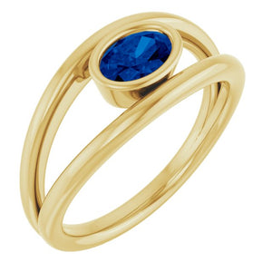 Natural Blue Sapphire Oval Ring Crafted in 14K Gold & Platinum