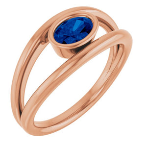 Natural Blue Sapphire Oval Ring Crafted in 14K Gold & Platinum