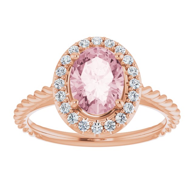 Platinum Oval Natural Pink Morganite & 1/6 CTW Diamond Ring