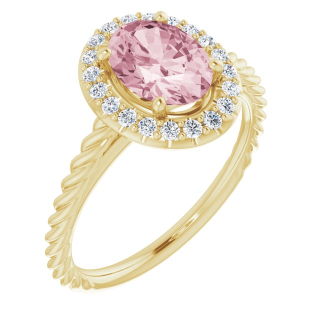 Platinum Oval Natural Pink Morganite & 1/6 CTW Diamond Ring