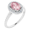 Platinum Oval Natural Pink Morganite & 1/6 CTW Diamond Ring