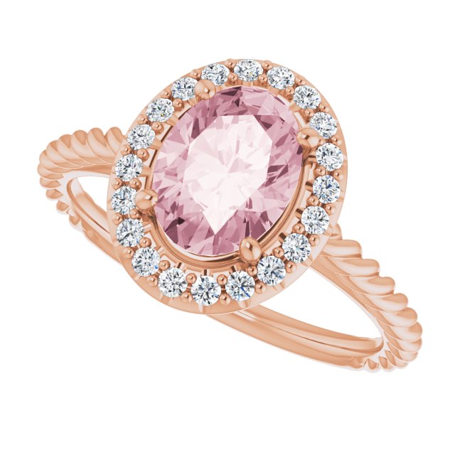 Platinum Oval Natural Pink Morganite & 1/6 CTW Diamond Ring