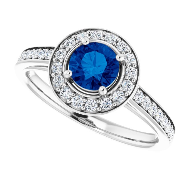 14K White Gold Lab-Grown Blue Sapphire & Natural Diamond Ring