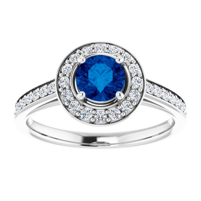 14K White Lab-Grown Blue Sapphire & 1/3 CTW Natural Diamond Ring