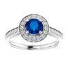 14K White Gold Lab-Grown Blue Sapphire & Natural Diamond Ring