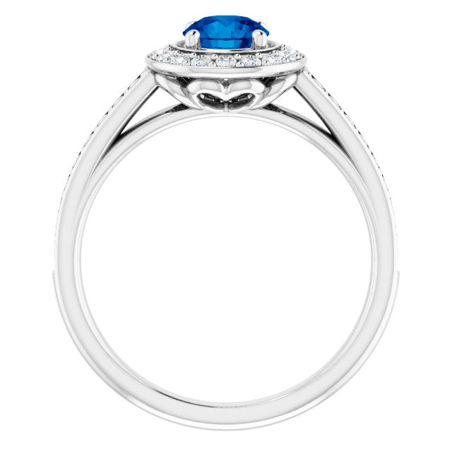 14K White Gold Lab-Grown Blue Sapphire & Natural Diamond Ring