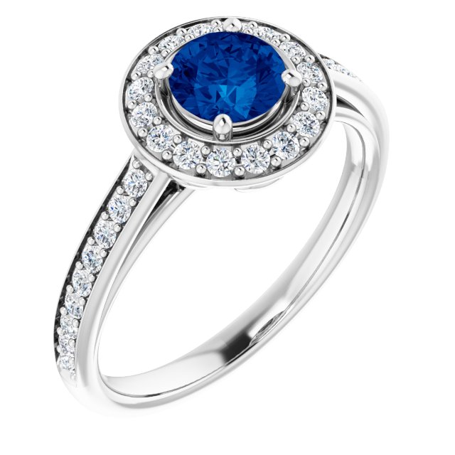 14K White Gold Lab-Grown Blue Sapphire & Natural Diamond Ring