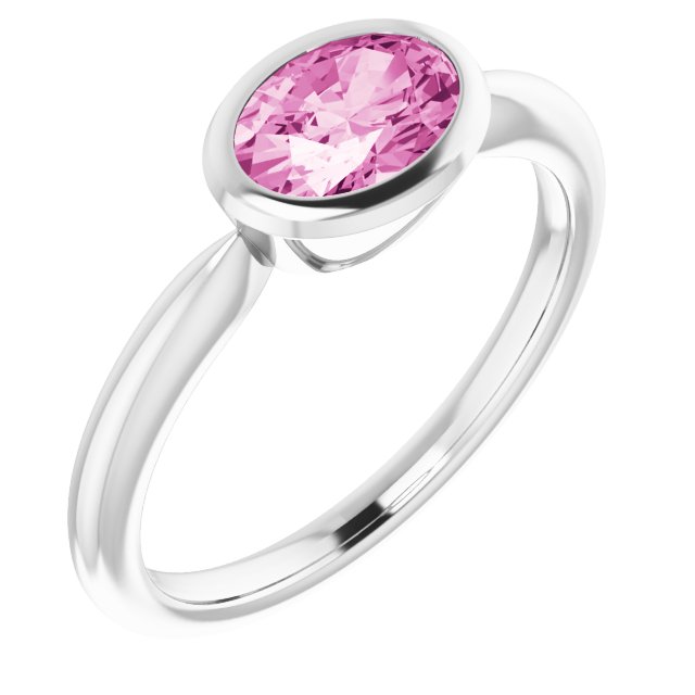 Lab-Grown Pink Sapphire Oval Ring Crafted in 14K Gold & Platinum