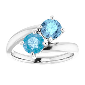 14K Gold Natural Aquamarine And Swiss Blue Topaz Ring