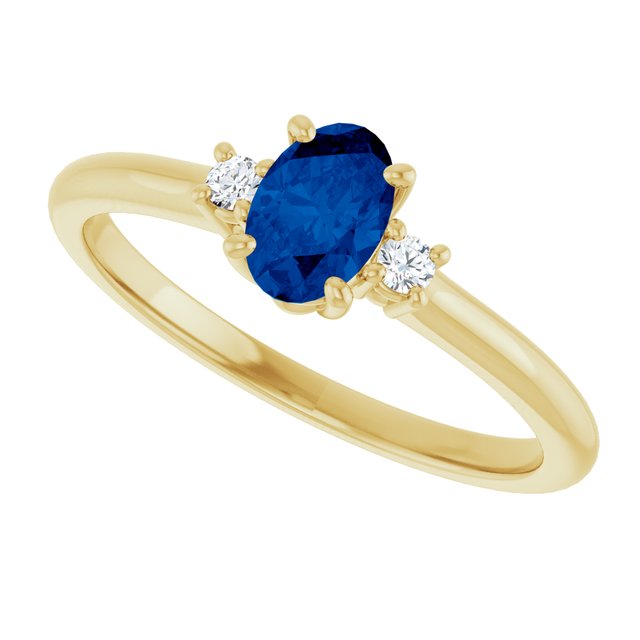 14K Yellow Gold Lab-Grown Blue Sapphire & Diamond Accent Ring