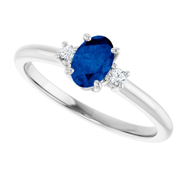 14K Yellow Lab-Grown Blue Sapphire & .04 CTW Natural Diamond Ring