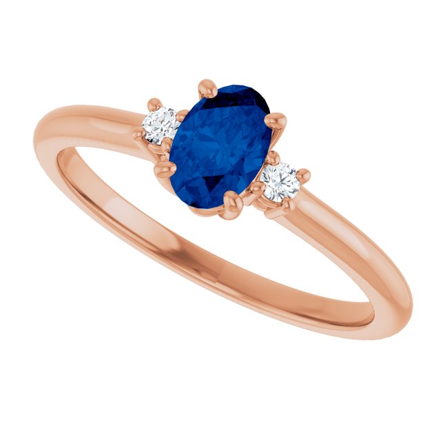 14K Yellow Lab-Grown Blue Sapphire & .04 CTW Natural Diamond Ring